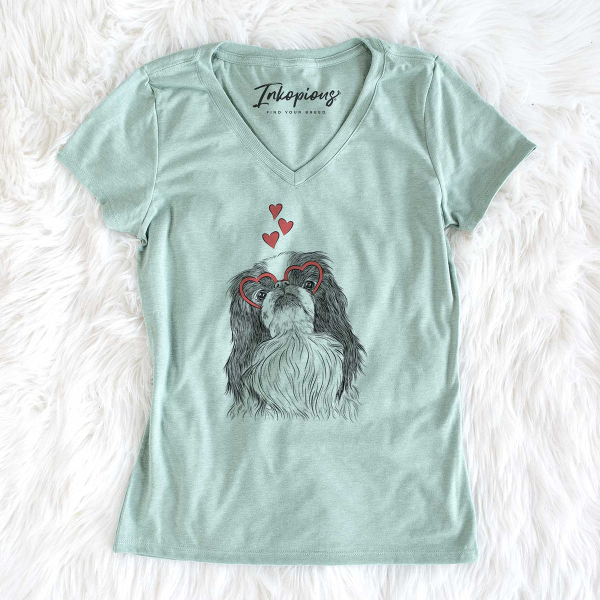 Valentine Suki the Japanese Chin - Women's V-neck Shirt