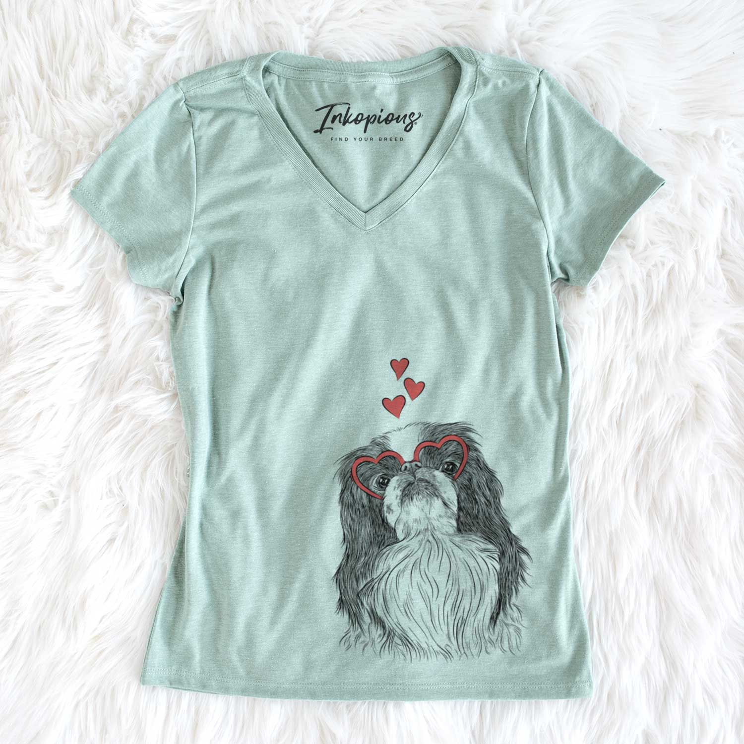 Valentine Suki the Japanese Chin - Women's V-neck Shirt