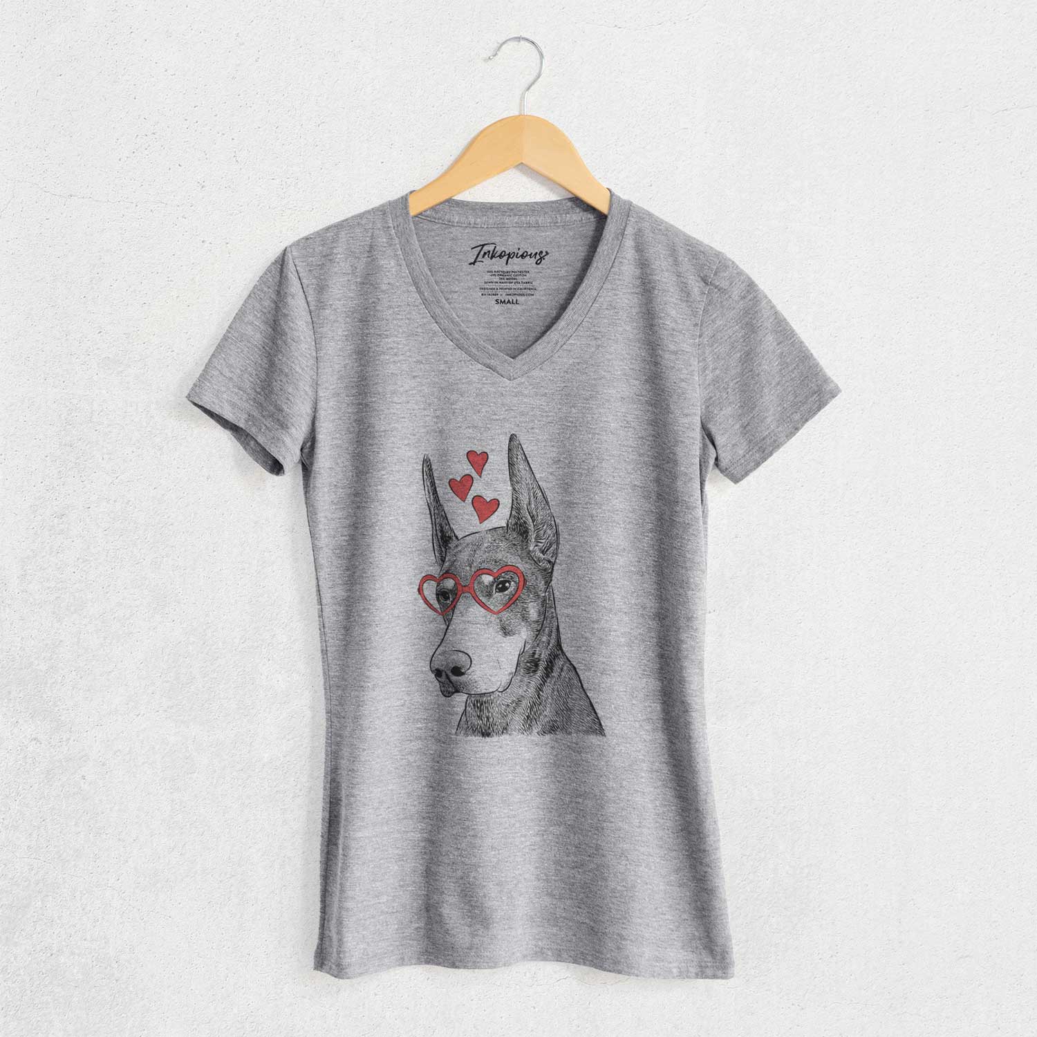 Valentine Sunny the Doberman Pinscher - Women's V-neck Shirt