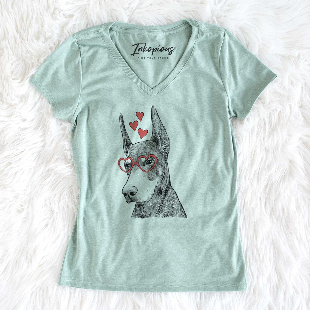Valentine Sunny the Doberman Pinscher - Women's V-neck Shirt