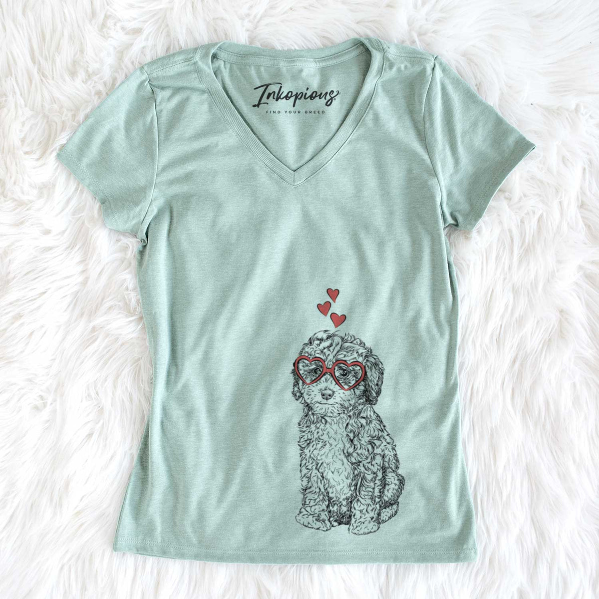 Valentine Sweet Tea the Mini Doodle - Women&#39;s V-neck Shirt