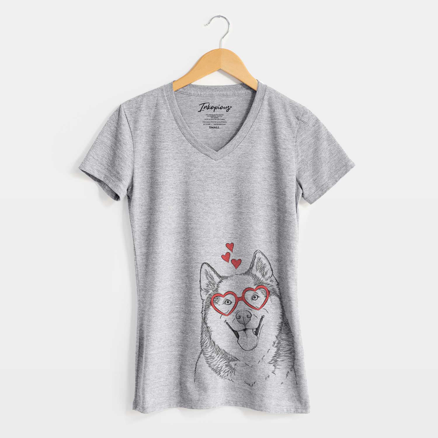 Valentine Teak the Siberian Husky - Women's V-neck Shirt