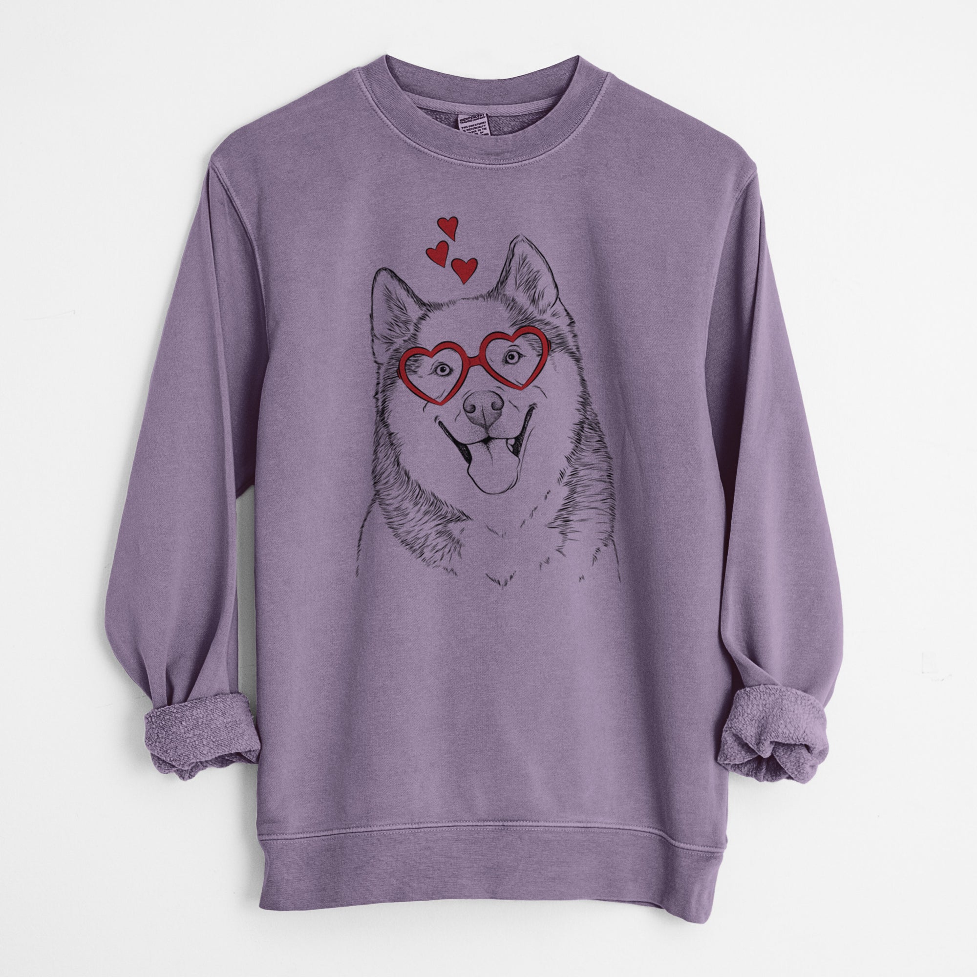 Valentine Teak the Siberian Husky - Unisex Pigment Dyed Crew Sweatshirt