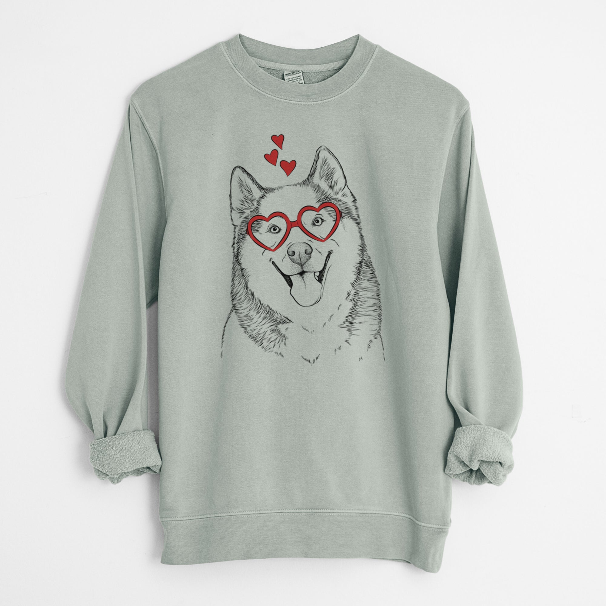 Valentine Teak the Siberian Husky - Unisex Pigment Dyed Crew Sweatshirt