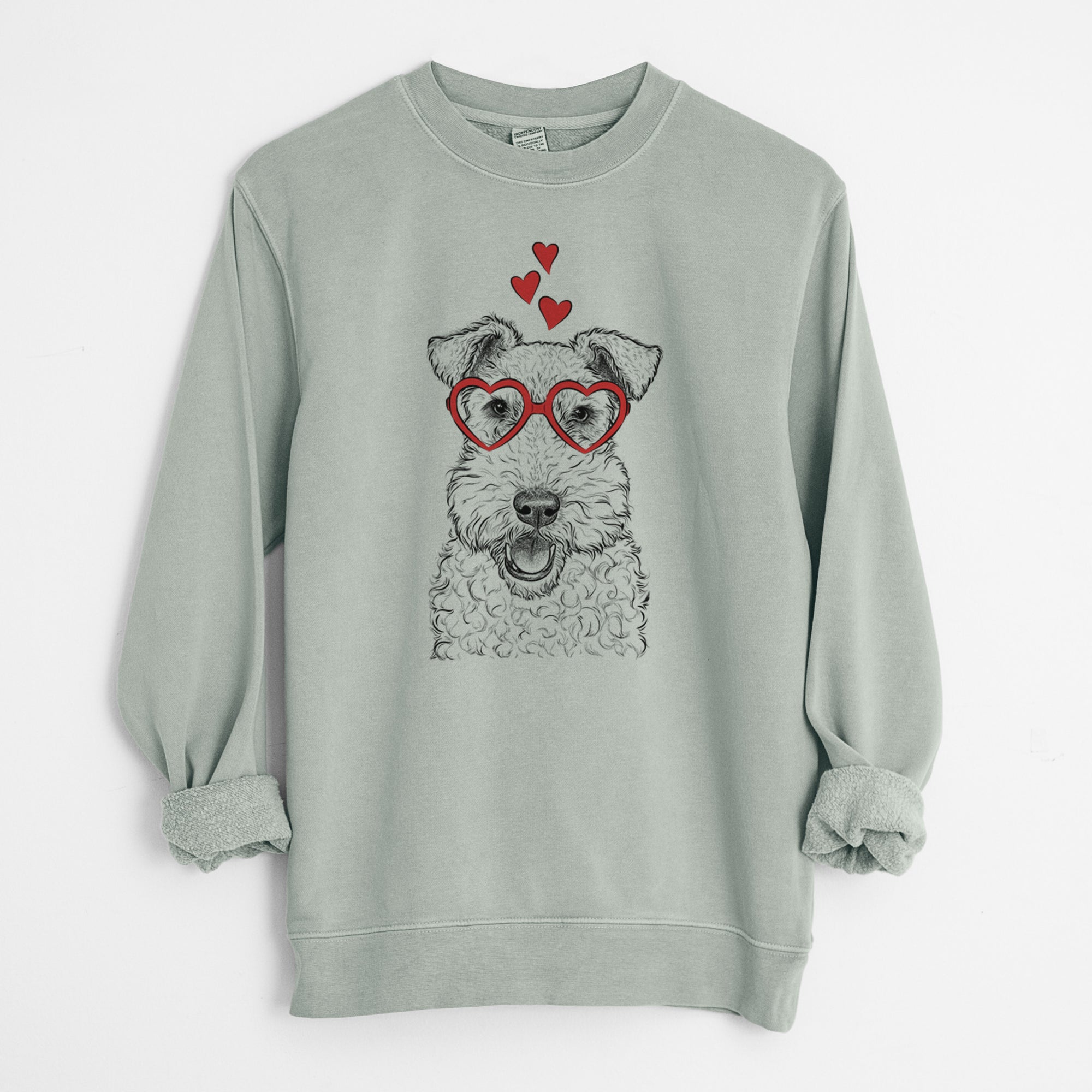 Valentine Ted the Wire Fox Terrier - Unisex Pigment Dyed Crew Sweatshirt