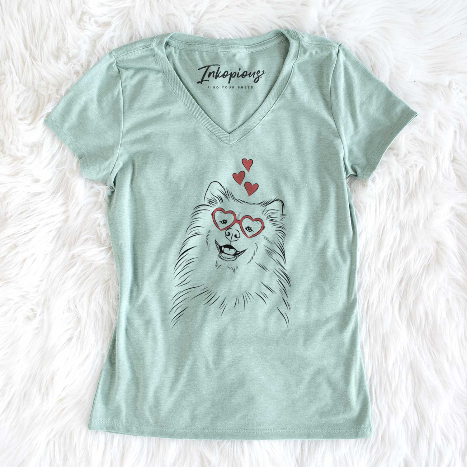 Valentine Tillie the Samoyed - Women's V-neck Shirt