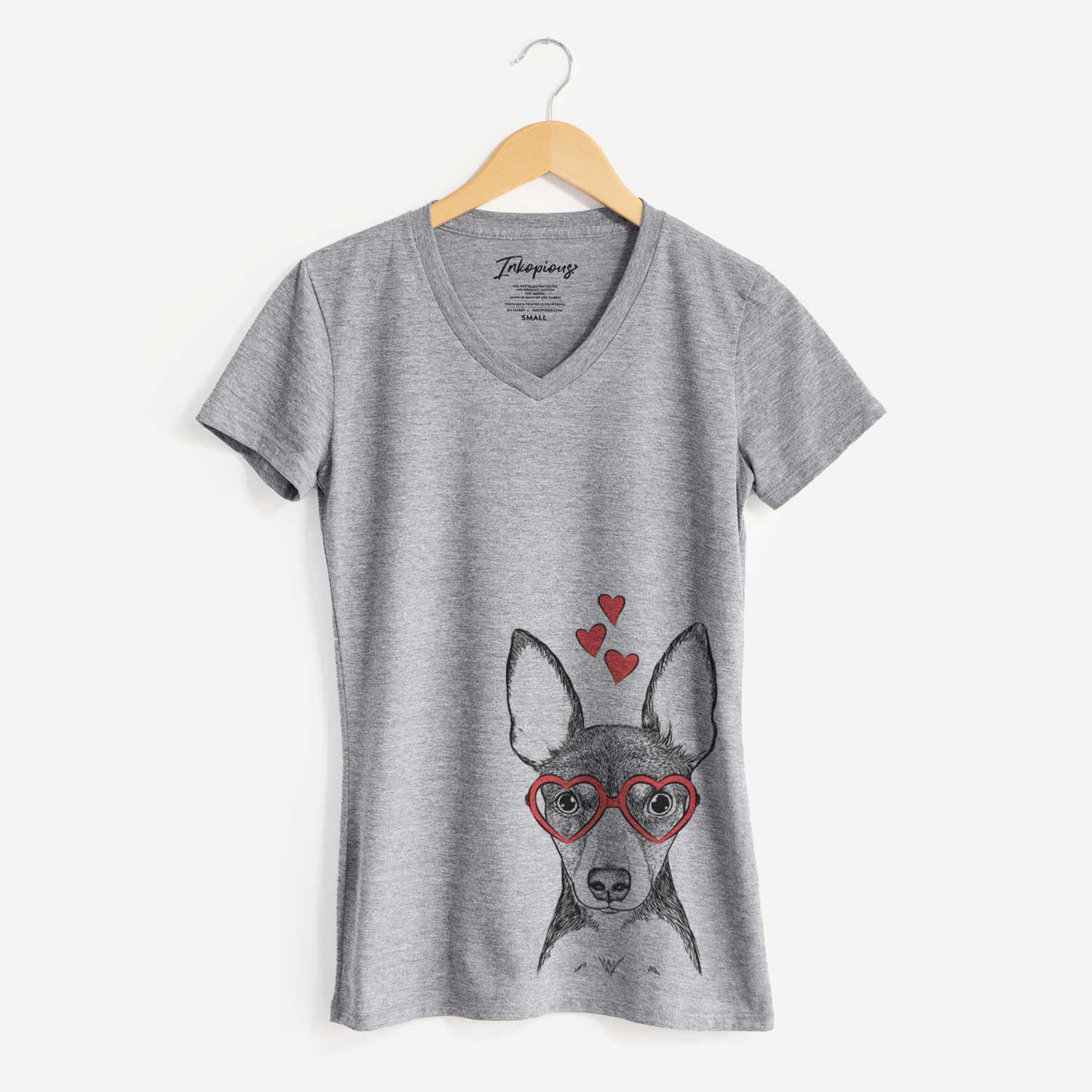 Valentine Tiny the Toy Fox Terrier - Women's V-neck Shirt