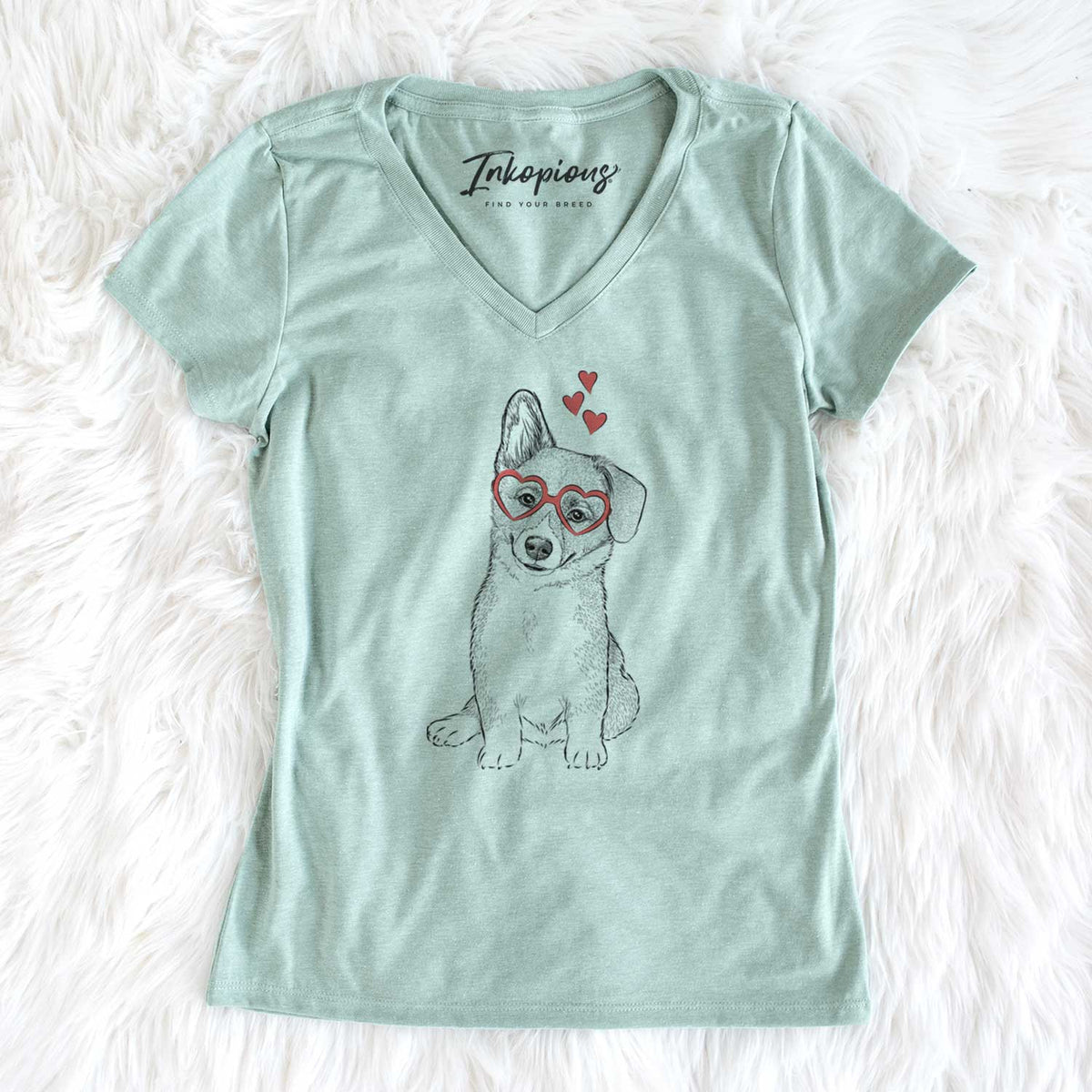 Valentine Toby the Corgi Puppy - Women's V-neck Shirt