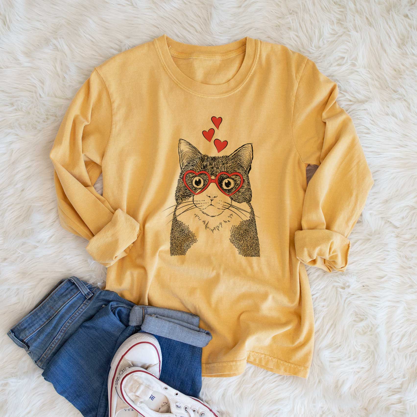 Valentine Tux the Tuxedo Cat - Heavyweight 100% Cotton Long Sleeve