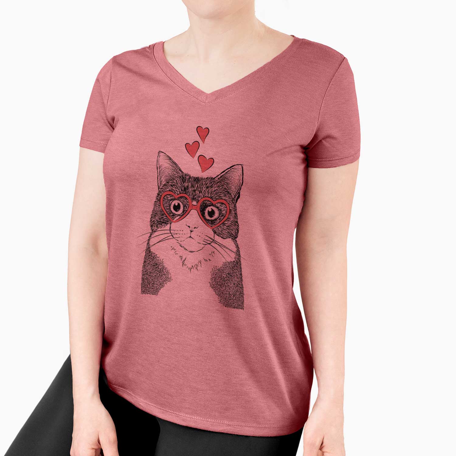 Valentine Tux the Tuxedo Cat - Women's V-neck Shirt