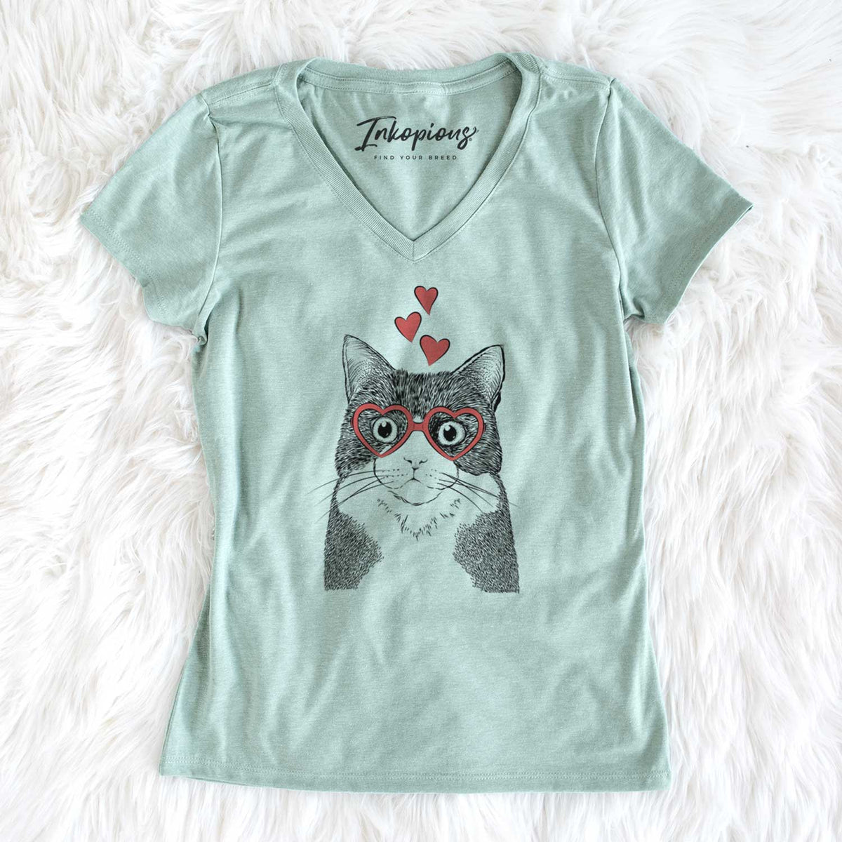 Valentine Tux the Tuxedo Cat - Women's V-neck Shirt