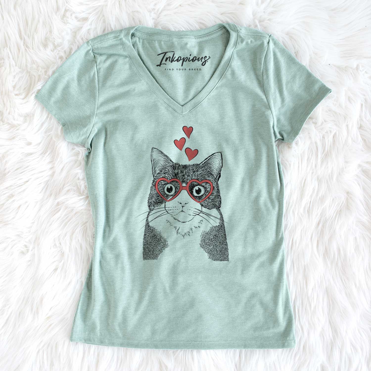 Valentine Tux the Tuxedo Cat - Women's V-neck Shirt