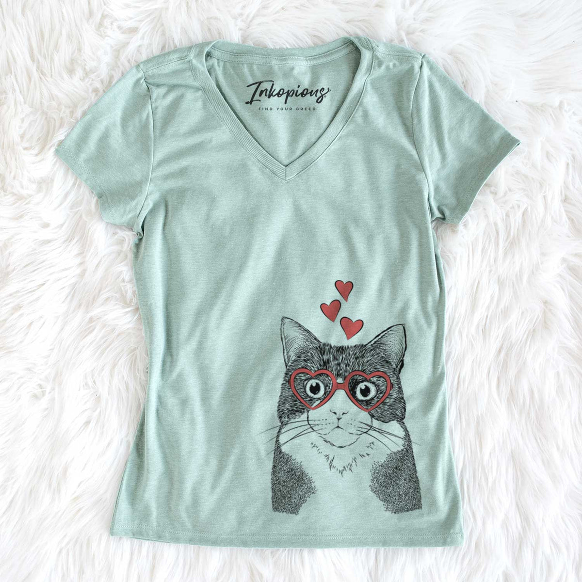 Valentine Tux the Tuxedo Cat - Women&#39;s V-neck Shirt