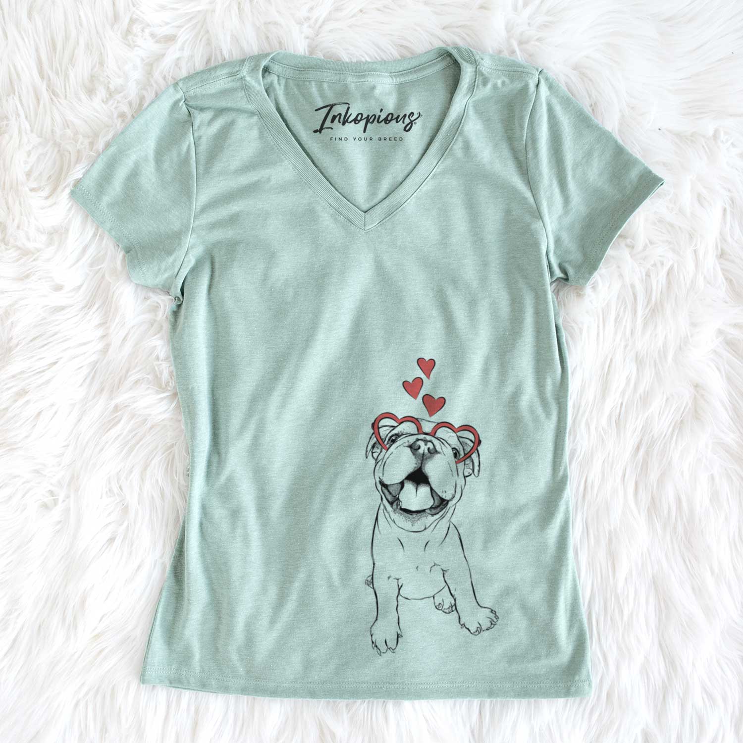 Valentine Tyke the English Bulldog - Women's V-neck Shirt