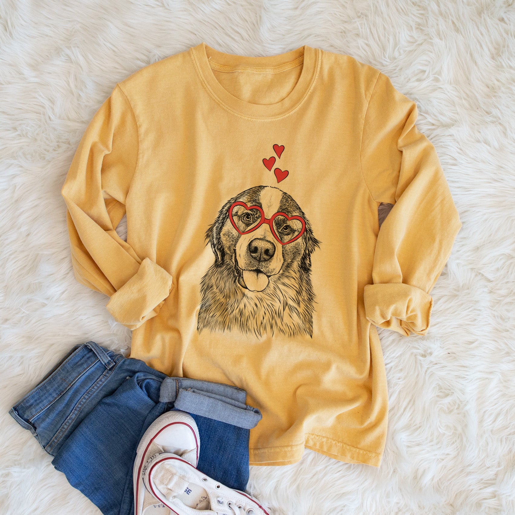 Valentine Walter the Bernese Mountain Dog Mix - Heavyweight 100% Cotton Long Sleeve