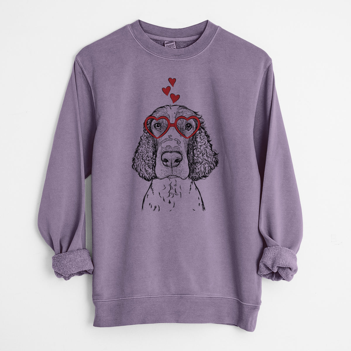 Valentine Wilbur the English Springer Spaniel - Unisex Pigment Dyed Crew Sweatshirt