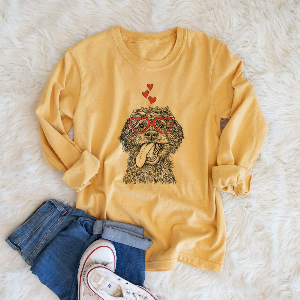 Valentine Winnie the Mini Aussiedoodle - Heavyweight 100% Cotton Long Sleeve