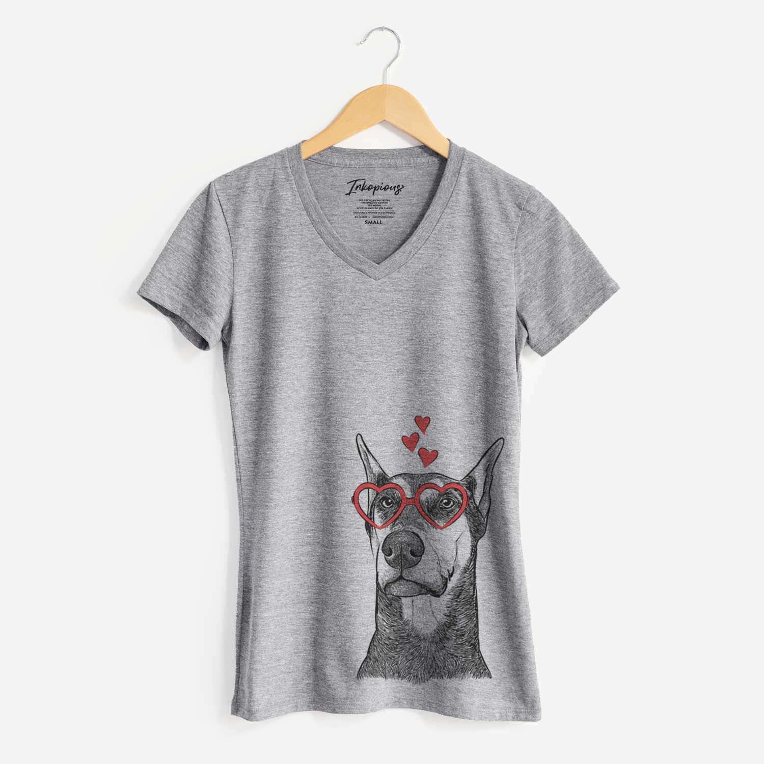 Valentine Zeus the Doberman Pinscher - Women's V-neck Shirt