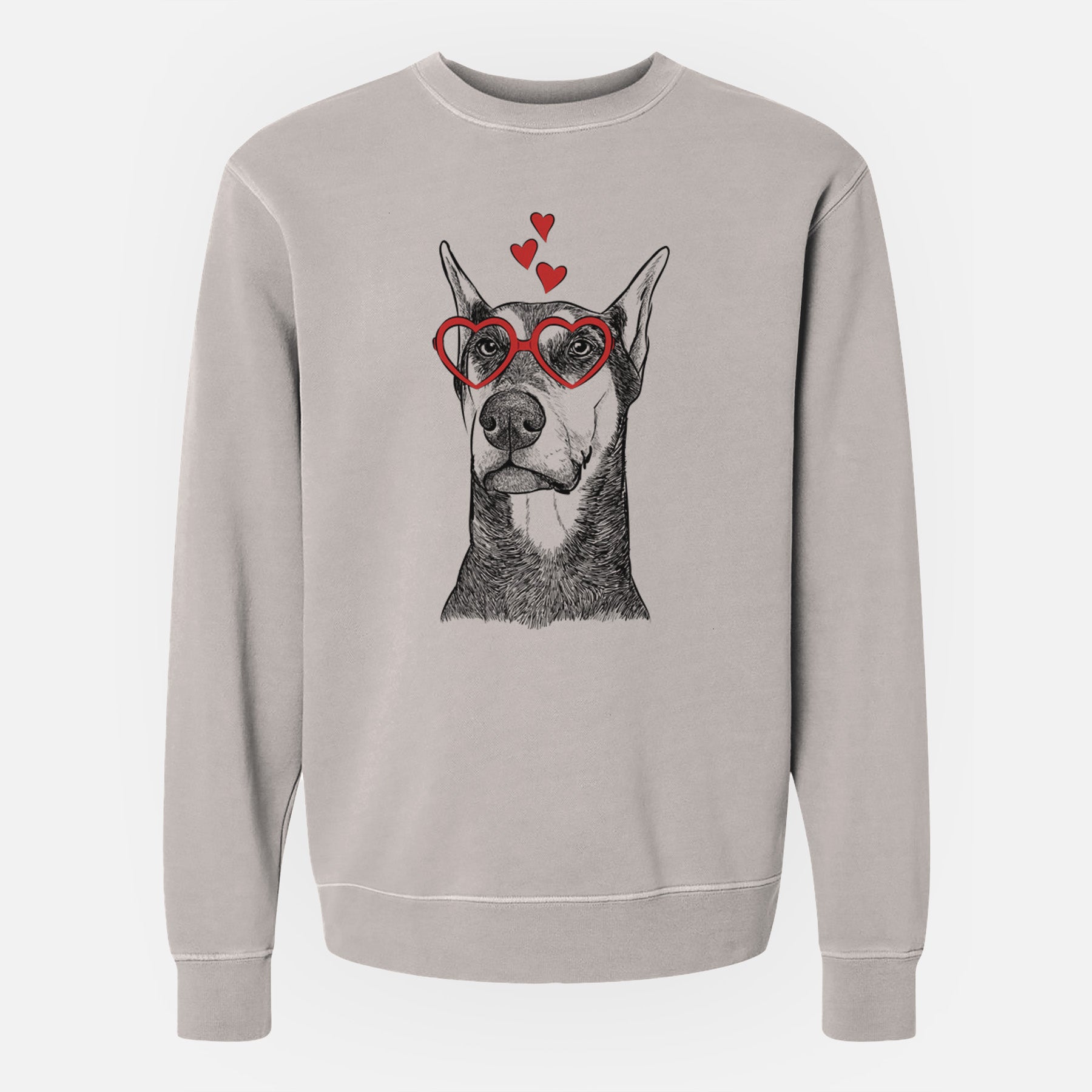 Valentine Zeus the Doberman Pinscher - Unisex Pigment Dyed Crew Sweatshirt