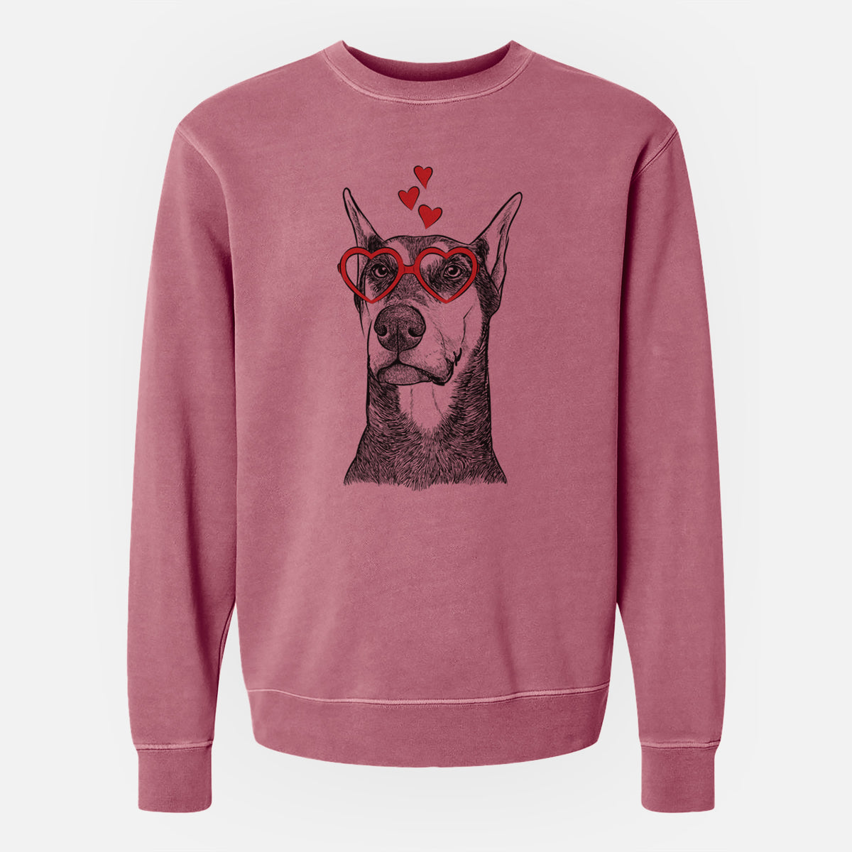 Valentine Zeus the Doberman Pinscher - Unisex Pigment Dyed Crew Sweatshirt