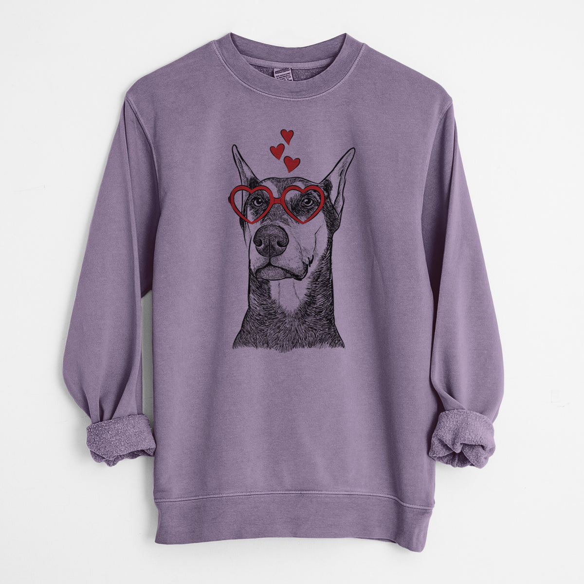 Valentine Zeus the Doberman Pinscher - Unisex Pigment Dyed Crew Sweatshirt
