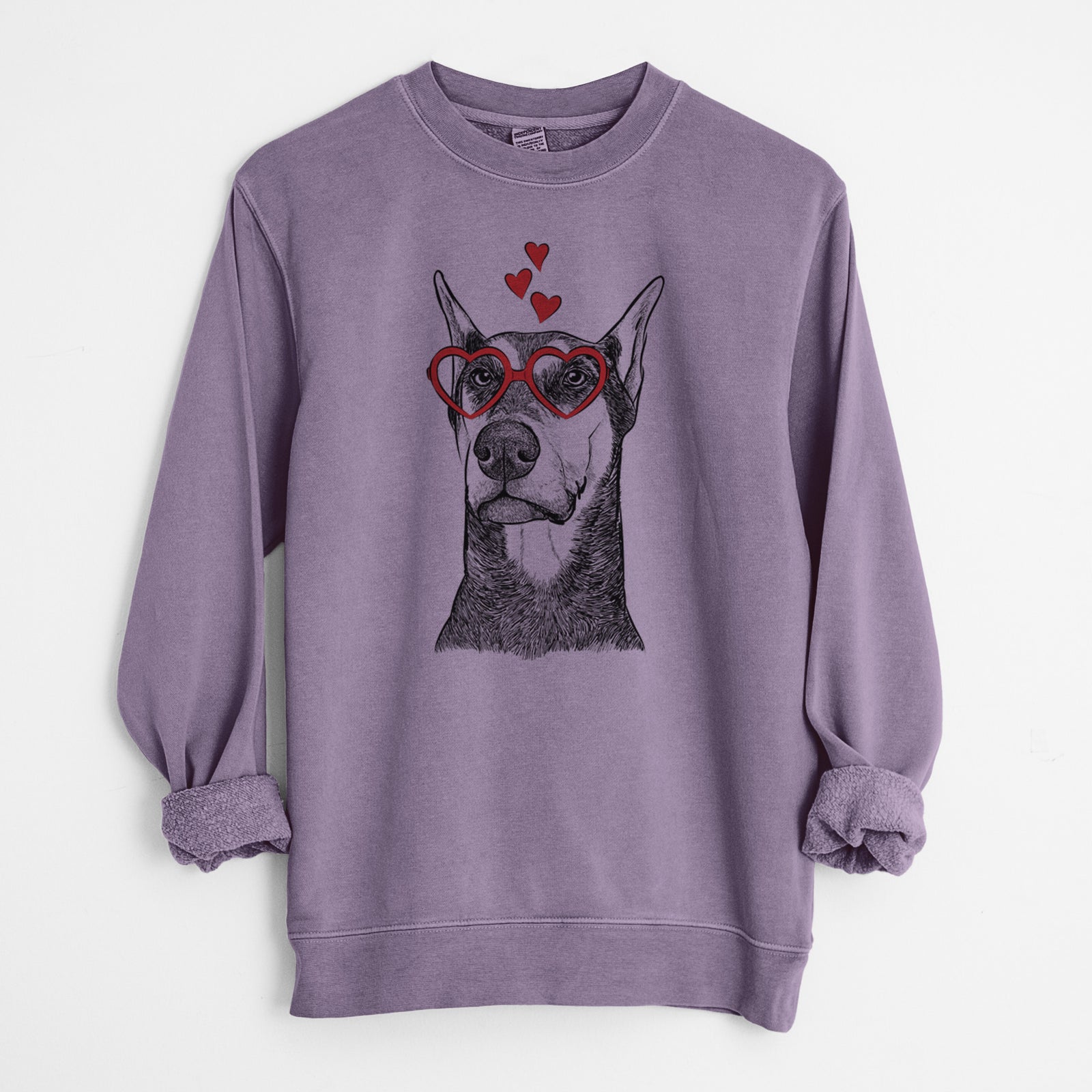 Valentine Zeus the Doberman Pinscher - Unisex Pigment Dyed Crew Sweatshirt