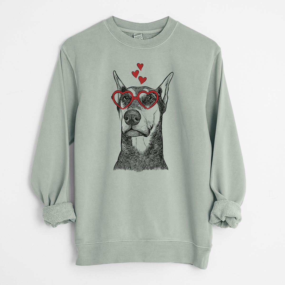 Valentine Zeus the Doberman Pinscher - Unisex Pigment Dyed Crew Sweatshirt