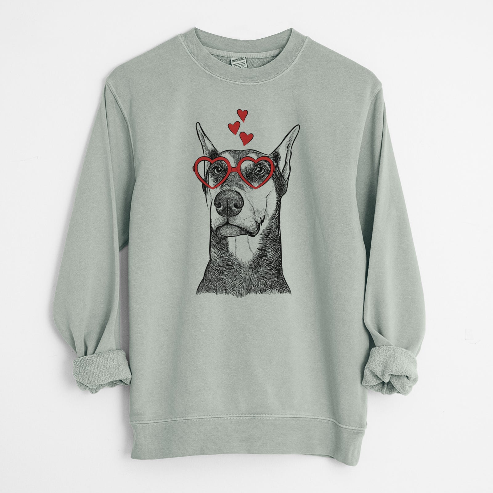 Valentine Zeus the Doberman Pinscher - Unisex Pigment Dyed Crew Sweatshirt