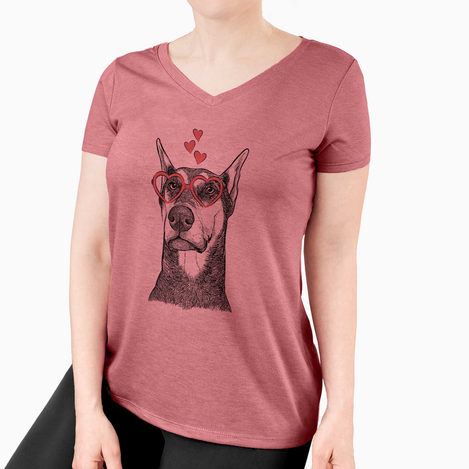 Valentine Zeus the Doberman Pinscher - Women's V-neck Shirt