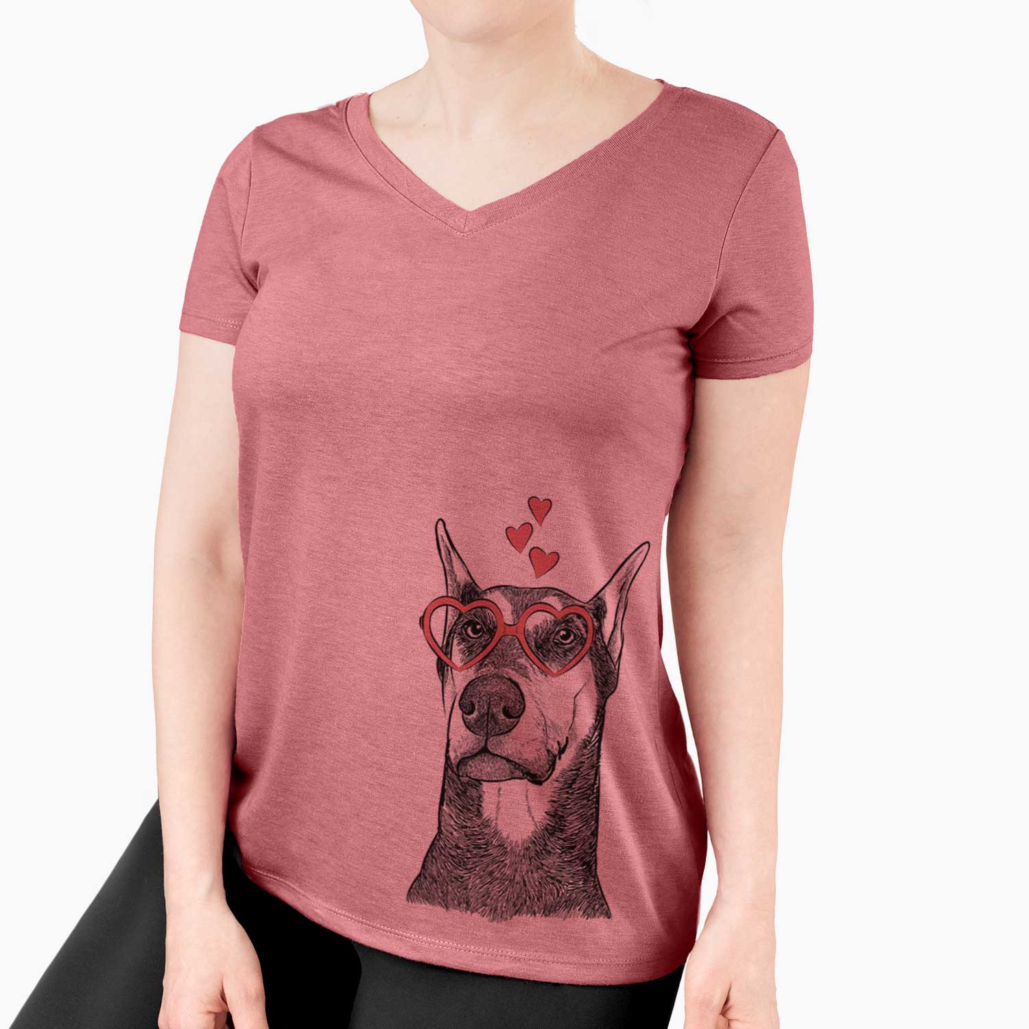 Valentine Zeus the Doberman Pinscher - Women's V-neck Shirt