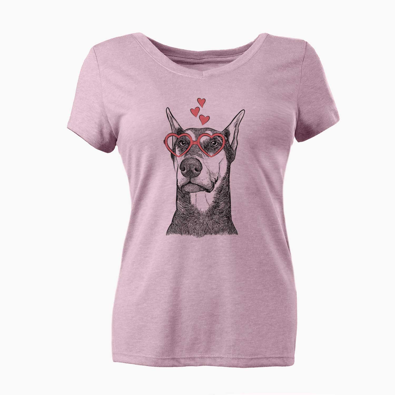 Valentine Zeus the Doberman Pinscher - Women's V-neck Shirt