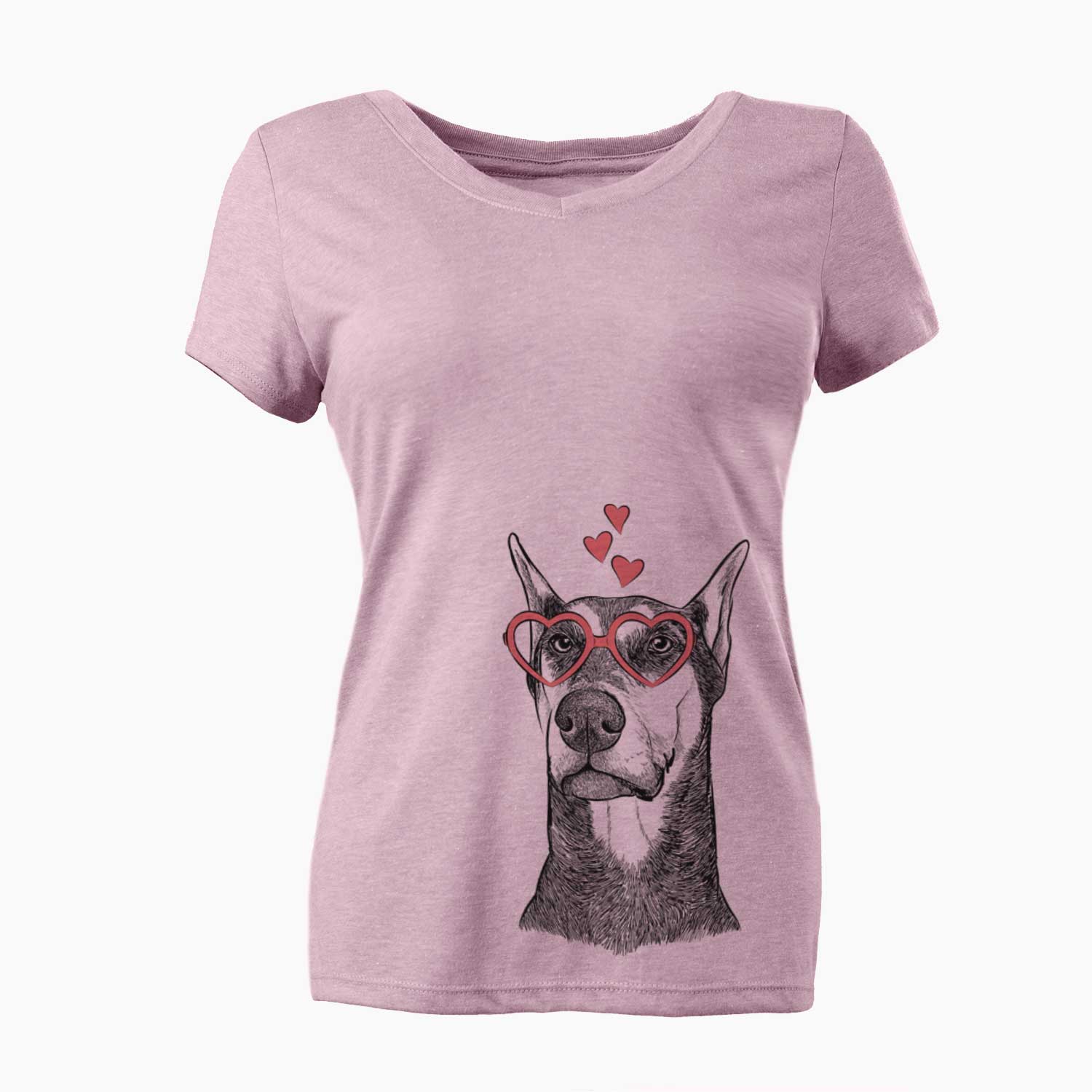 Valentine Zeus the Doberman Pinscher - Women's V-neck Shirt