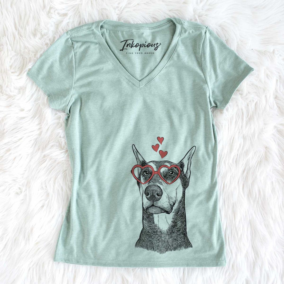 Valentine Zeus the Doberman Pinscher - Women&#39;s V-neck Shirt