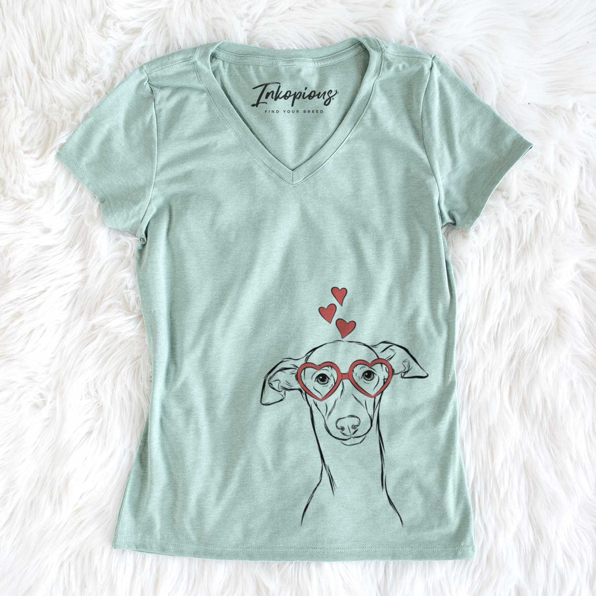 Valentine Ziggie the Italian Greyhound - Women&#39;s V-neck Shirt