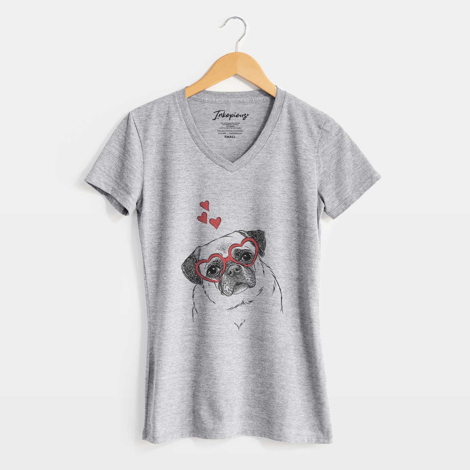 Valentine Zoey the Pug - Women's V-neck Shirt