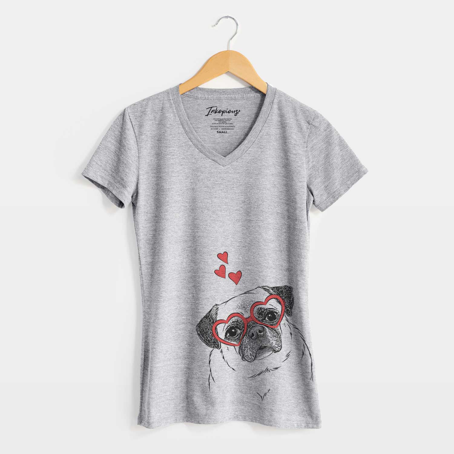 Valentine Zoey the Pug - Women's V-neck Shirt