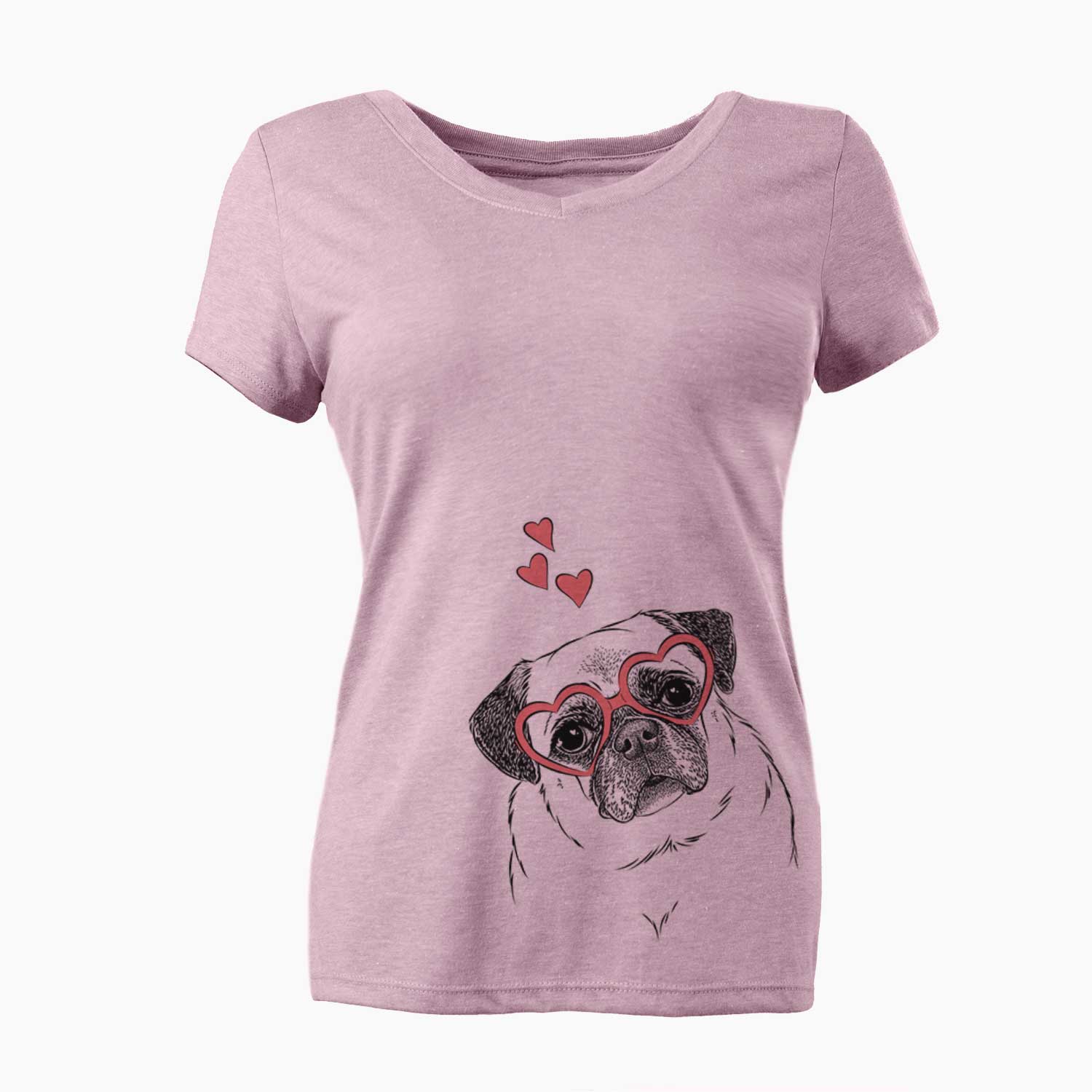 Valentine Zoey the Pug - Women's V-neck Shirt