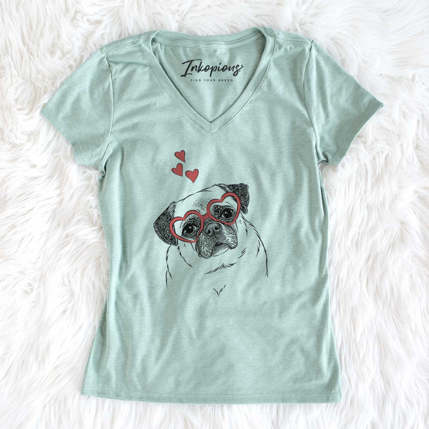 Valentine Zoey the Pug - Women's V-neck Shirt