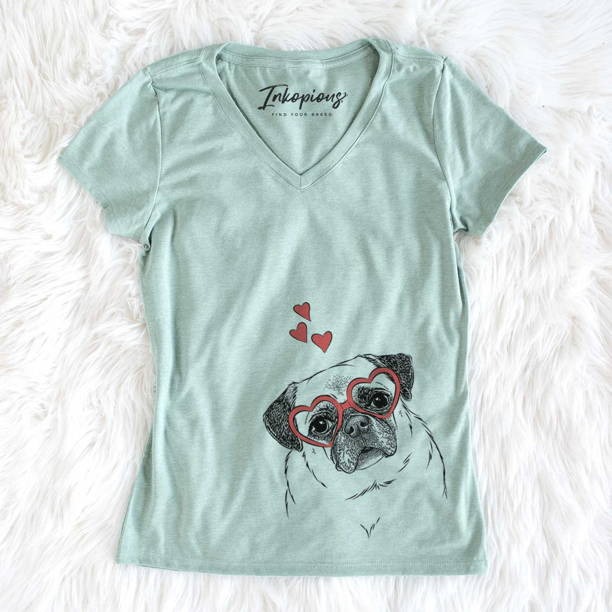 Valentine Zoey the Pug - Women&#39;s V-neck Shirt