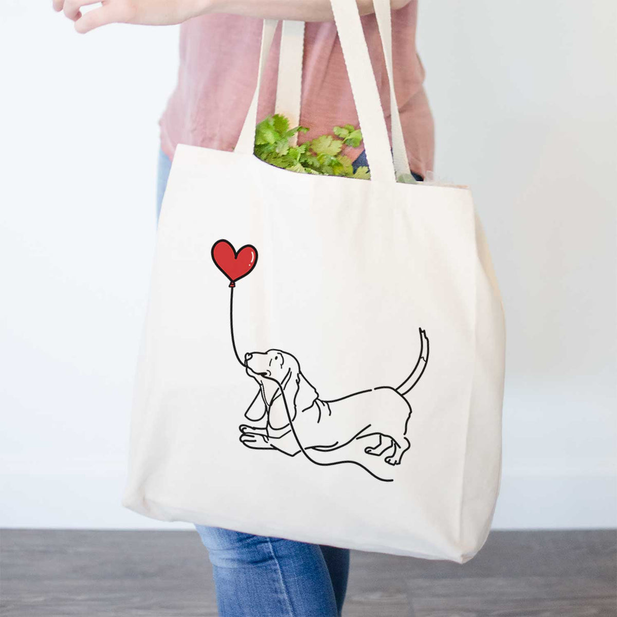 Basset Hound Heart String- Tote Bag