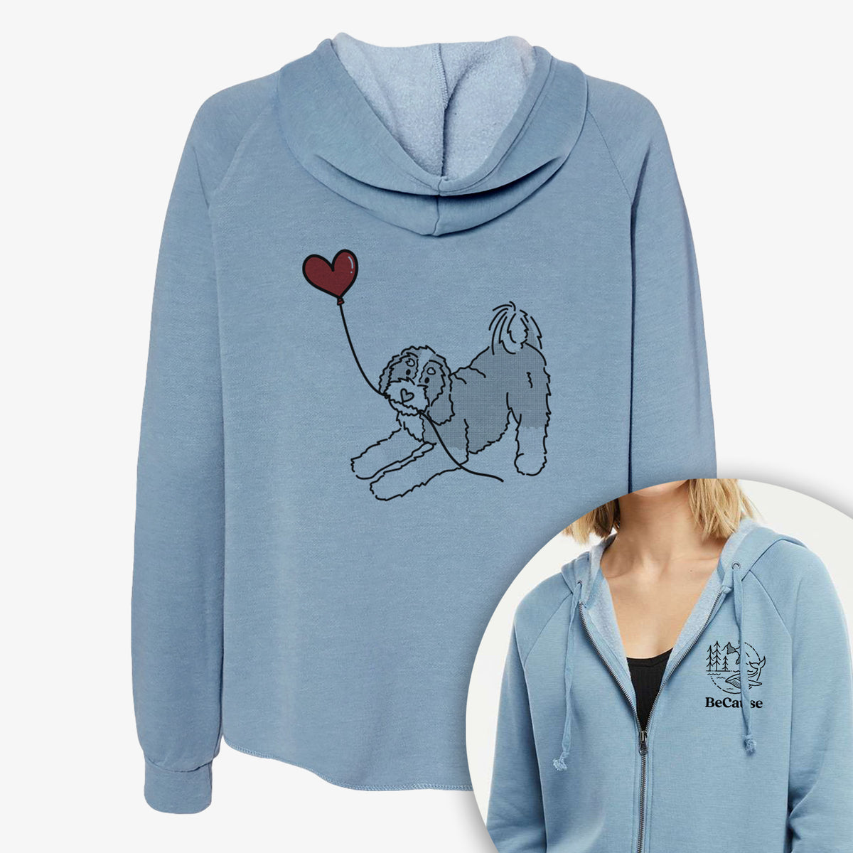 Bernedoodle Heart String- Women&#39;s Cali Wave Zip-Up Sweatshirt