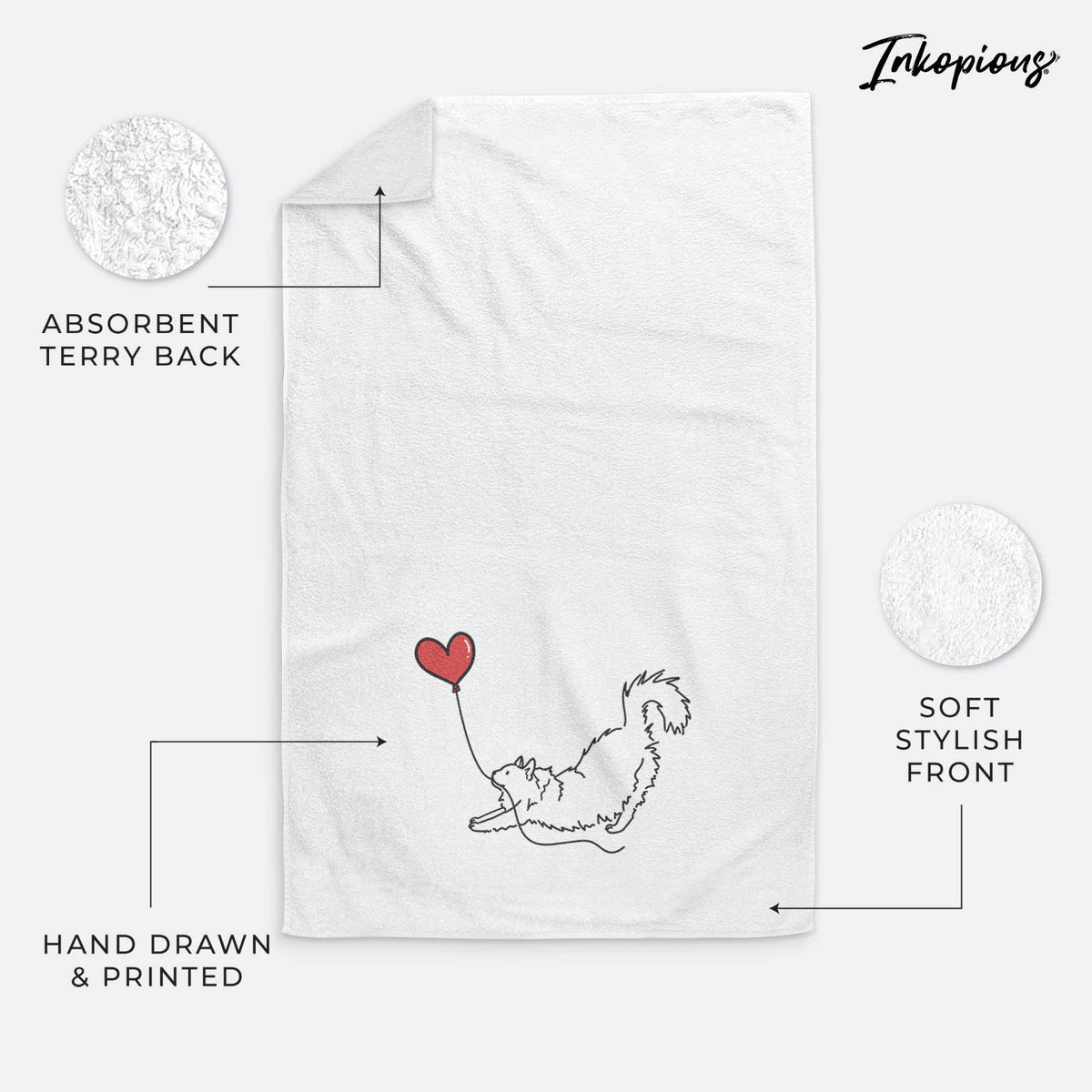 Domestic Long Hair Cat Heart String -  Decorative Hand Towel