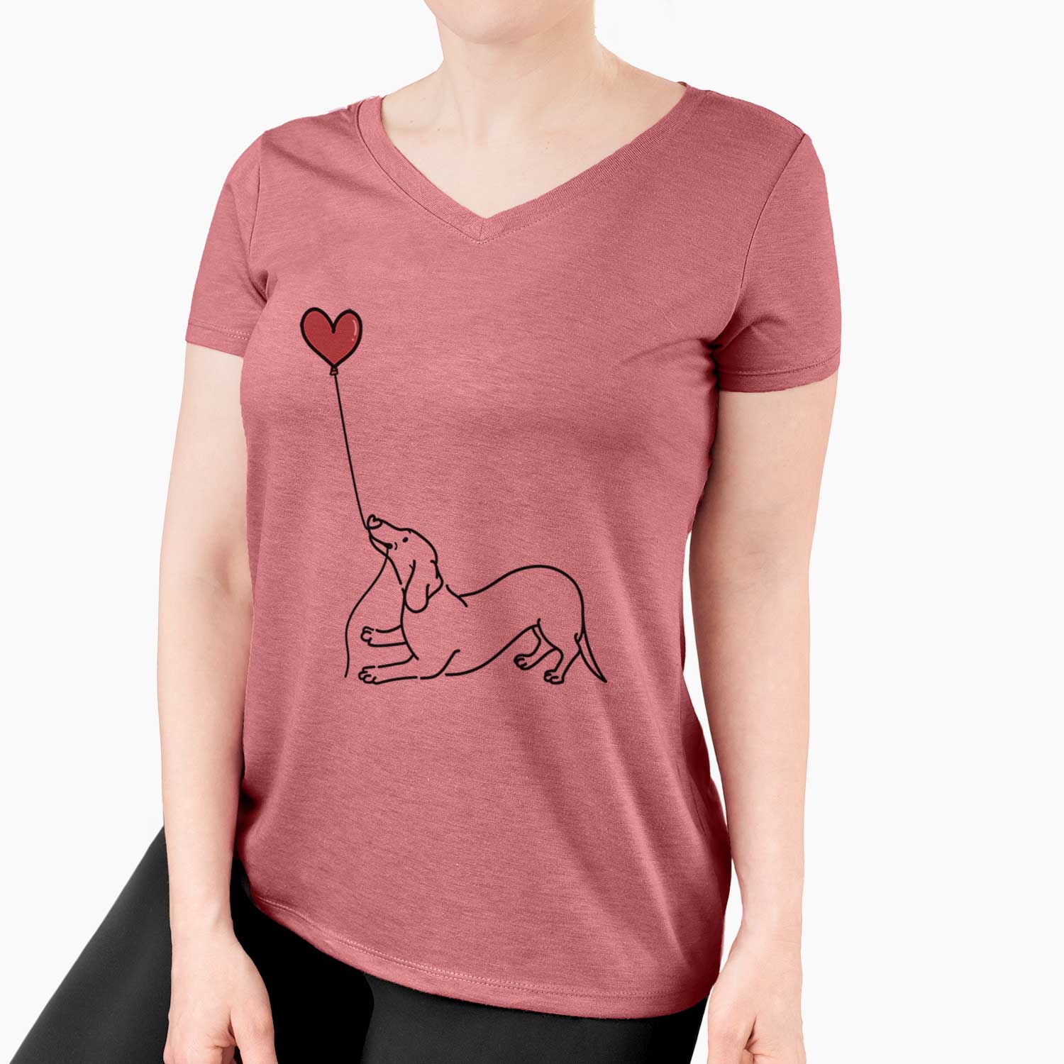 Dachshund Heart String - Women's V-neck Shirt