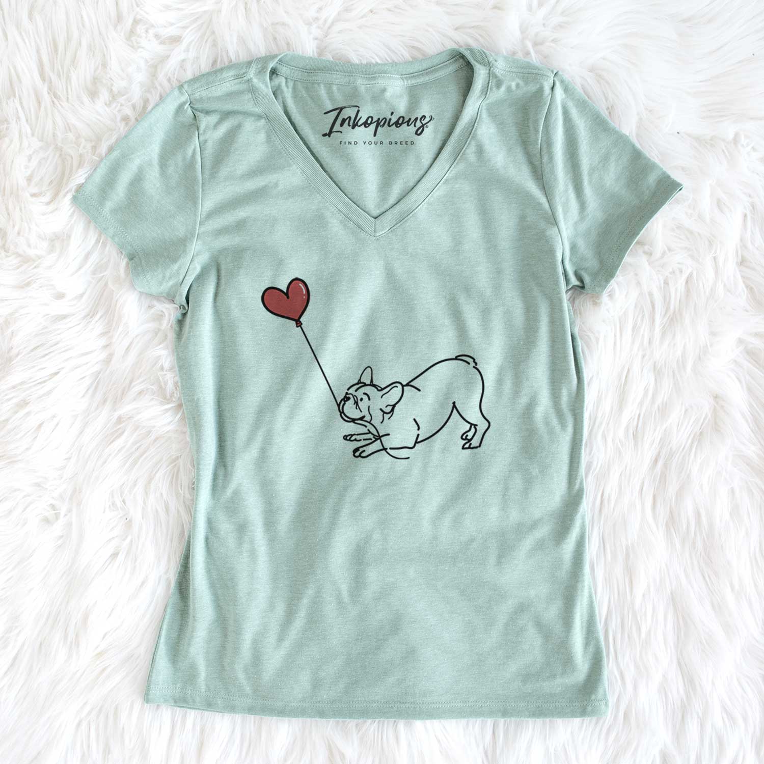 Frenchie Heart String - Women's V-neck Shirt