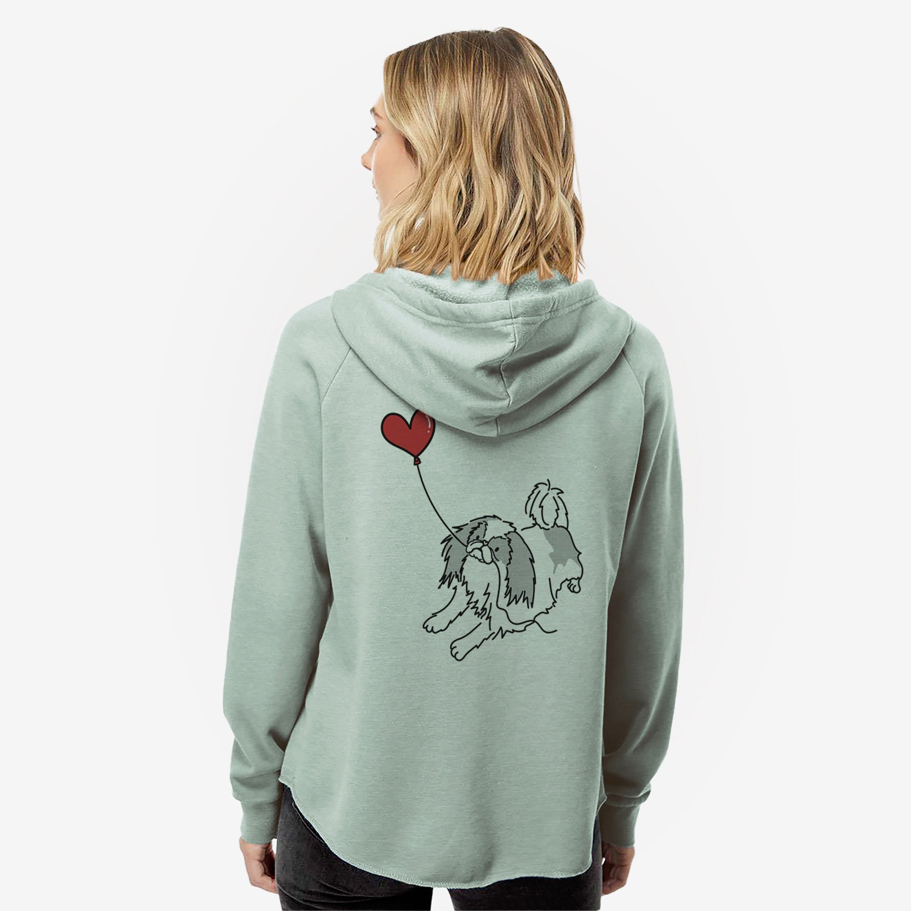 Japanese Chin Heart String- Women's Cali Wave Zip-Up Sweatshirt