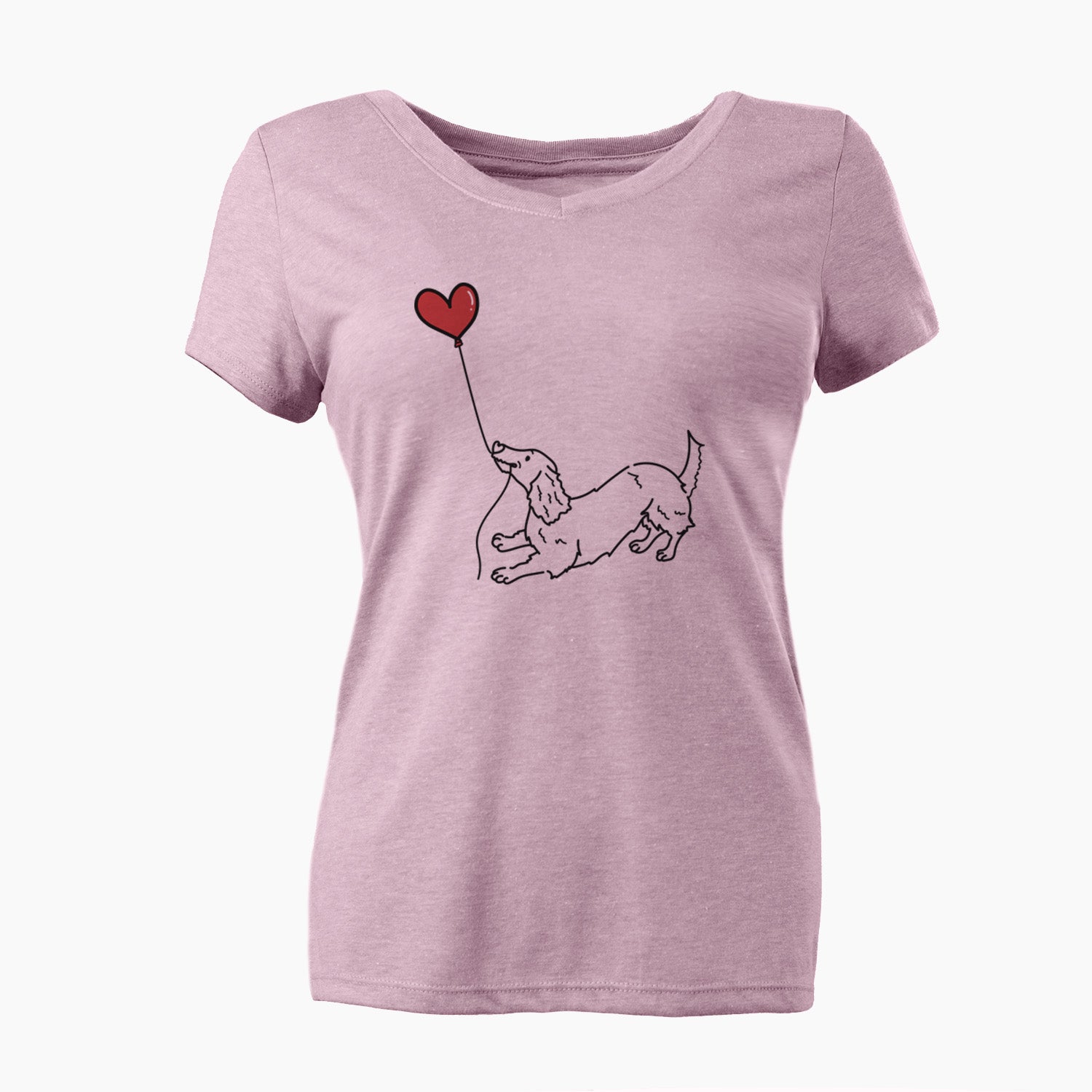 Long Haired Dachshund Heart String - Women's V-neck Shirt