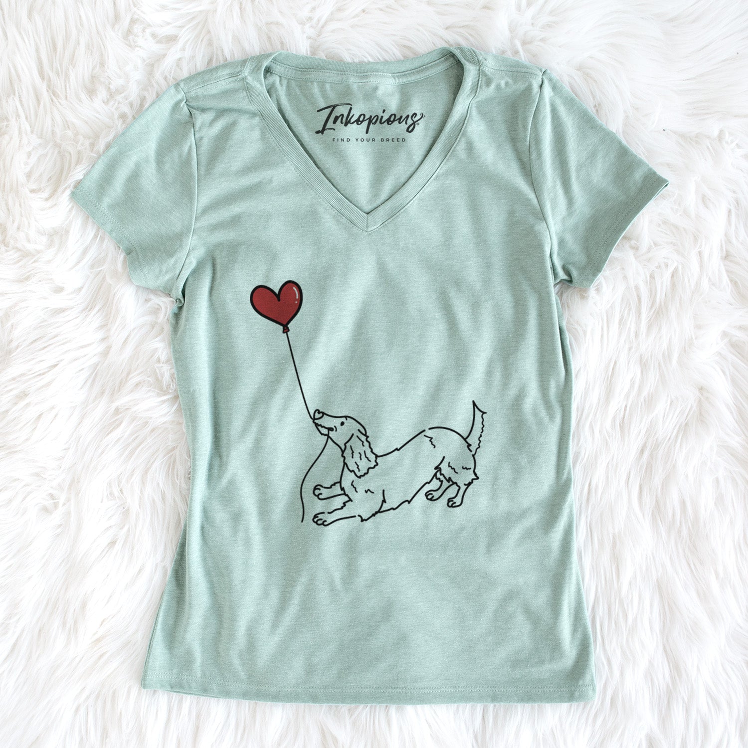 Long Haired Dachshund Heart String - Women's V-neck Shirt