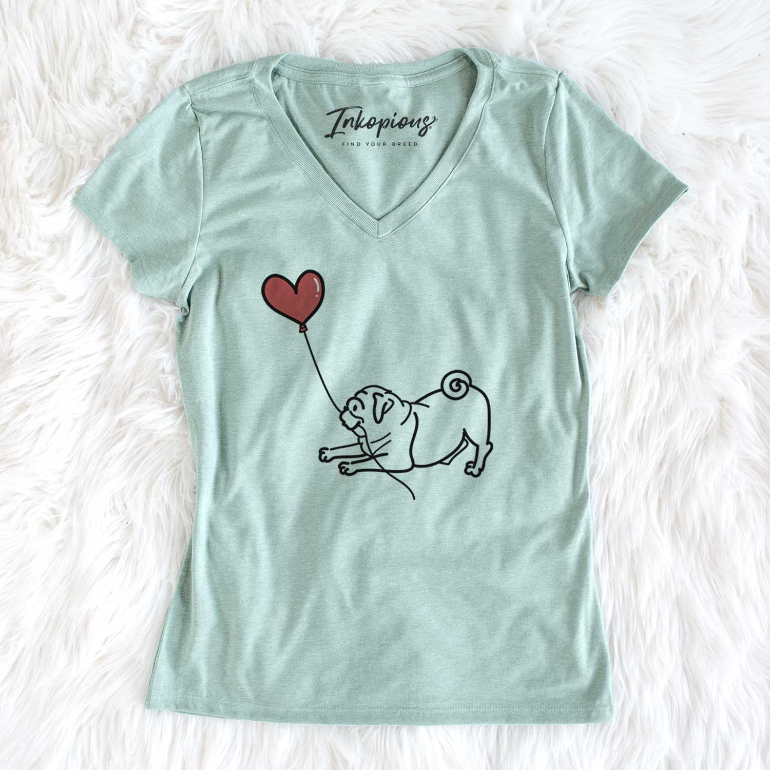 Pug Heart String - Women's V-neck Shirt