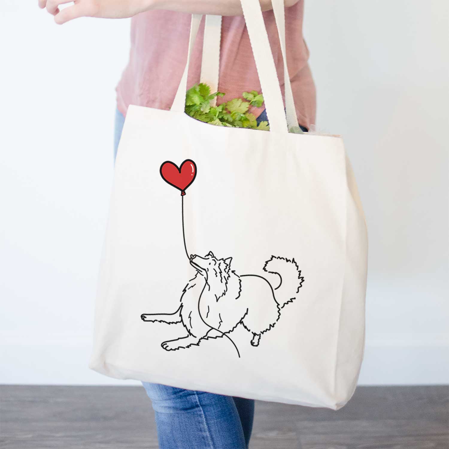 Rough Collie Heart String- Tote Bag