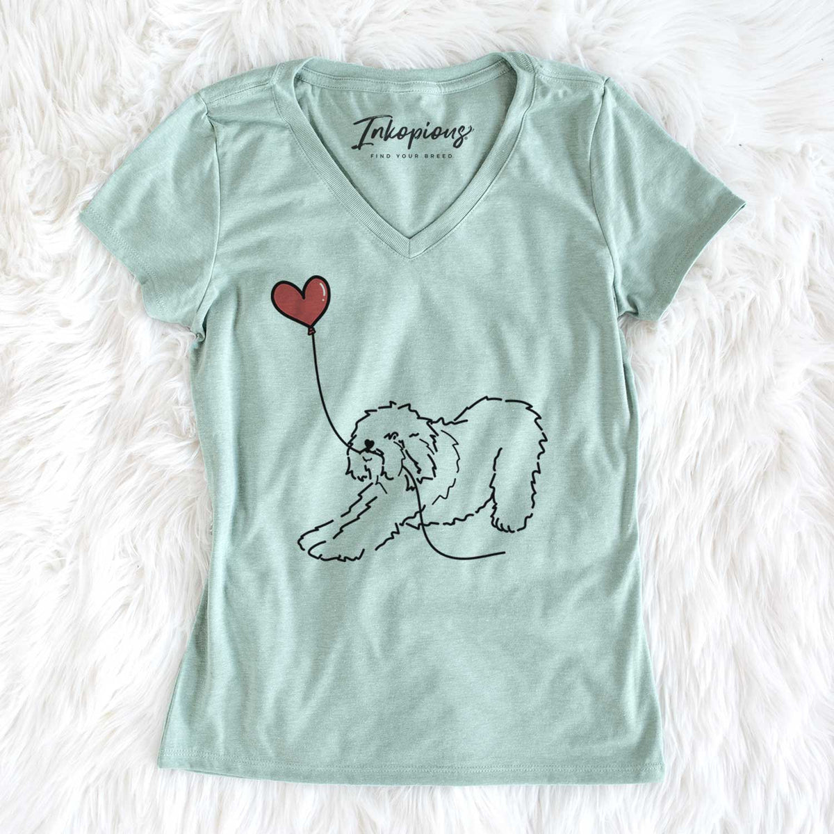 Old English Sheepdog Heart String - Women's V-neck Shirt